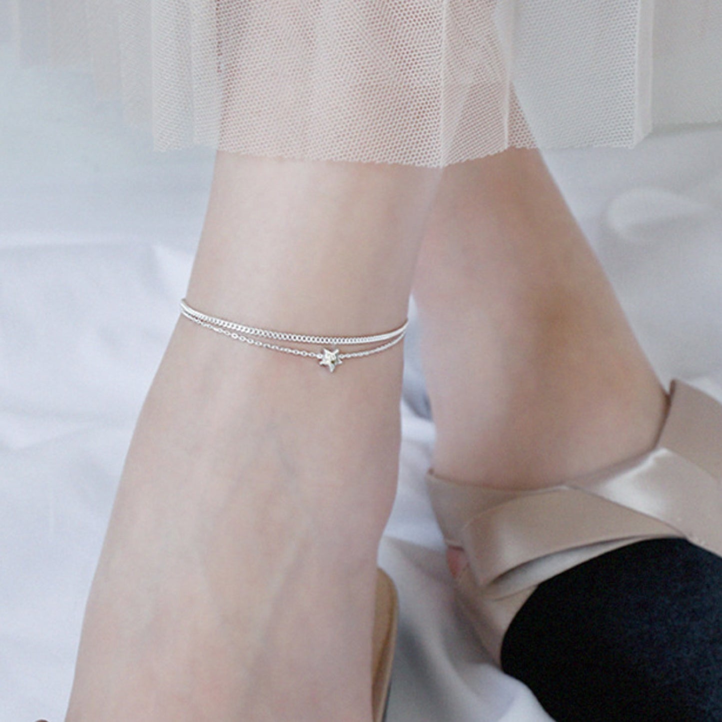 Double Chain Star Charm Anklet