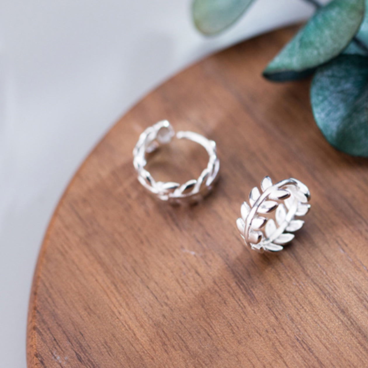 Laurel Leaf Huggie Hoop Earrings