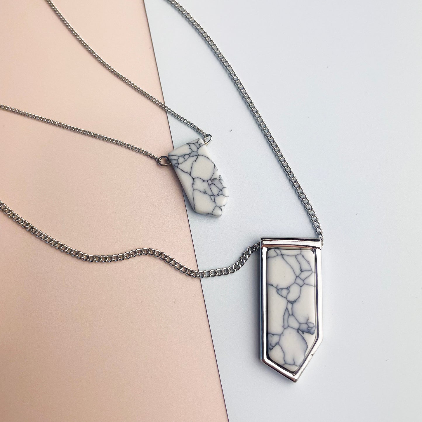 Marble Silver Double Necklace