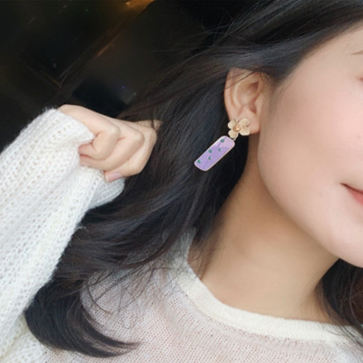 Purple Drop Floral Earrings