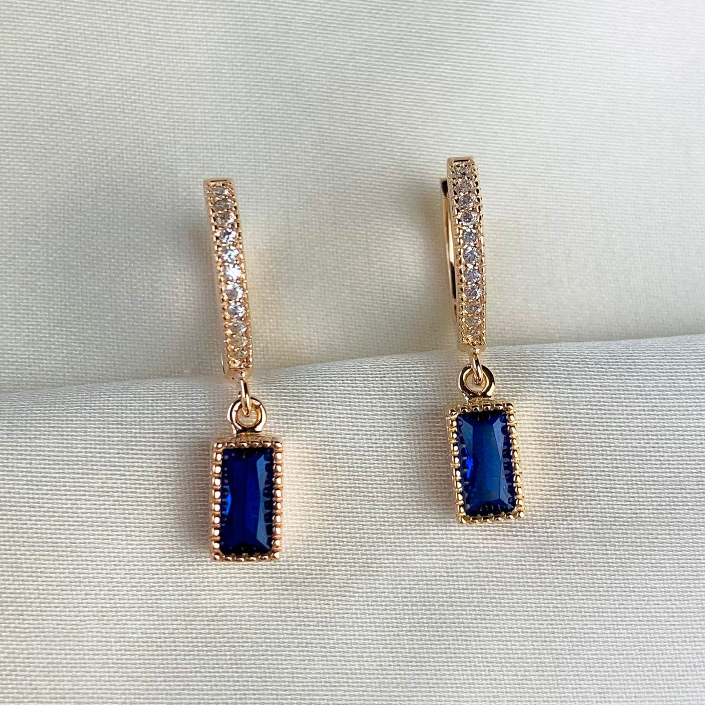 Sapphire Crystal Drop Huggie Hoops