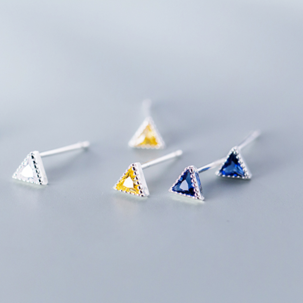 Blue, Yellow or White Crystal Triangle Stud Earrings