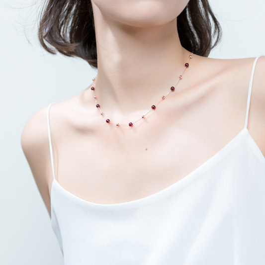 Deep Red Beaded Necklace
