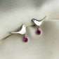 Bird Stud Earrings with Hanging Pink Crystal