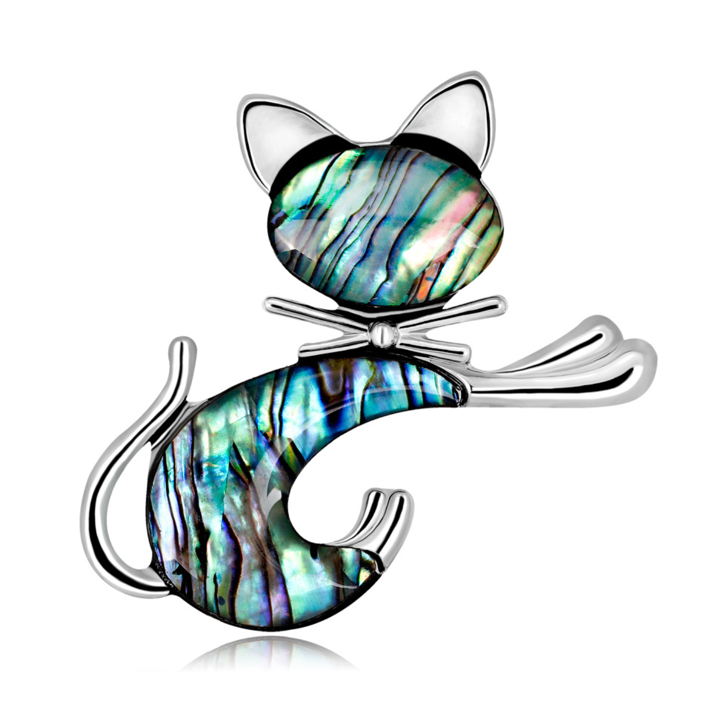 Cute Cat Abalone Brooch