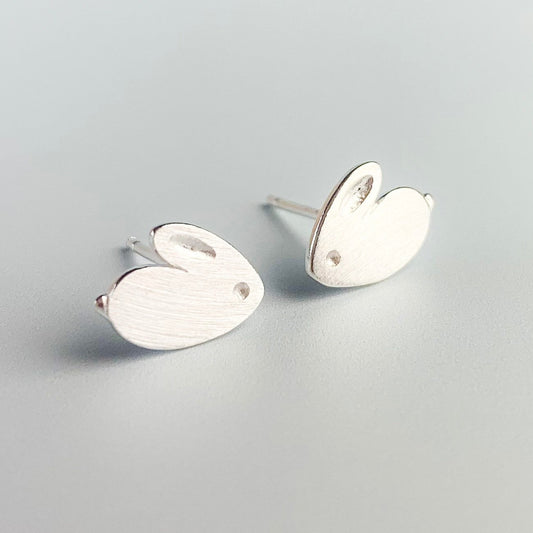 Brushed Silver Bunny Stud Earrings