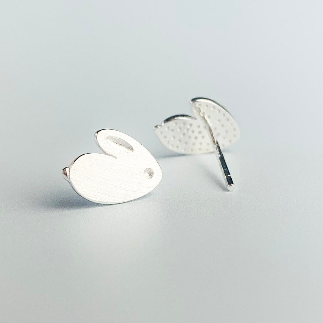 Brushed Silver Bunny Studs