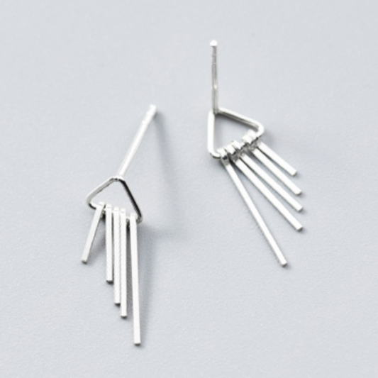 Silver Triangle Tassel Earrings