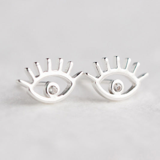 Eye Stud Earrings with Tiny Crystal Details