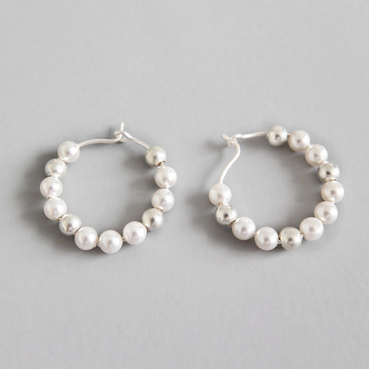 Pearl Beaded Hoop Earrings