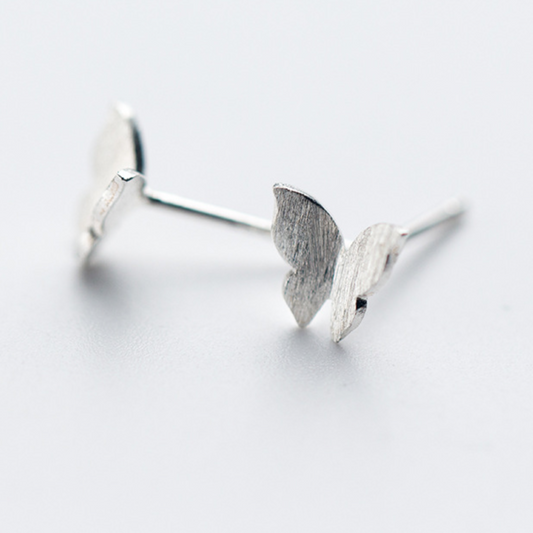 Brushed Silver Butterfly Stud Earrings