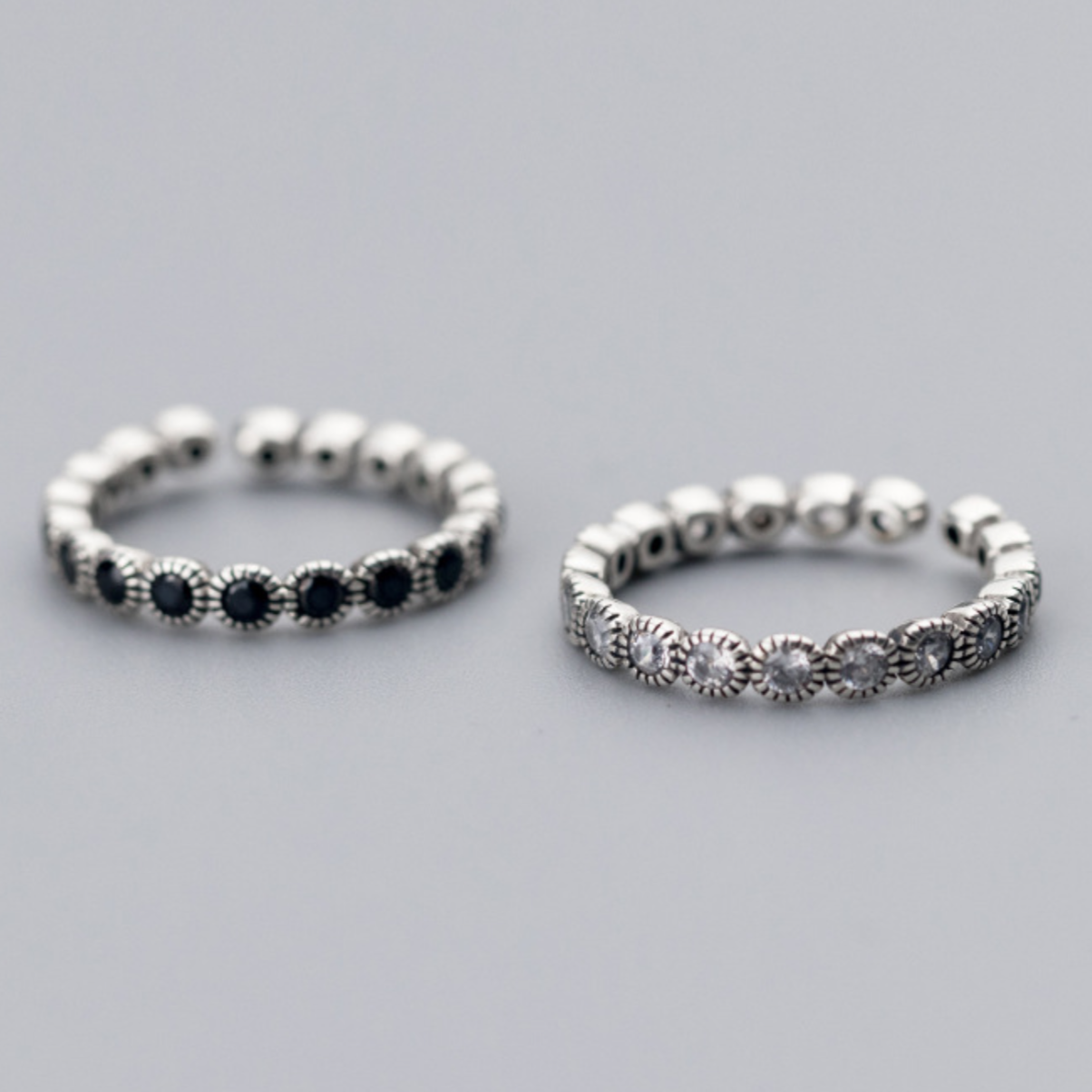Black or White Zircon Adjustable Ring