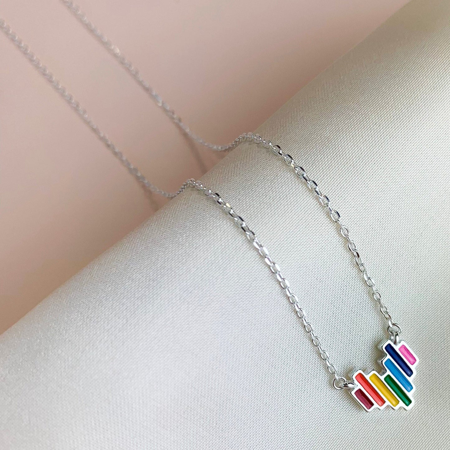 Geometric Rainbow Heart Necklace