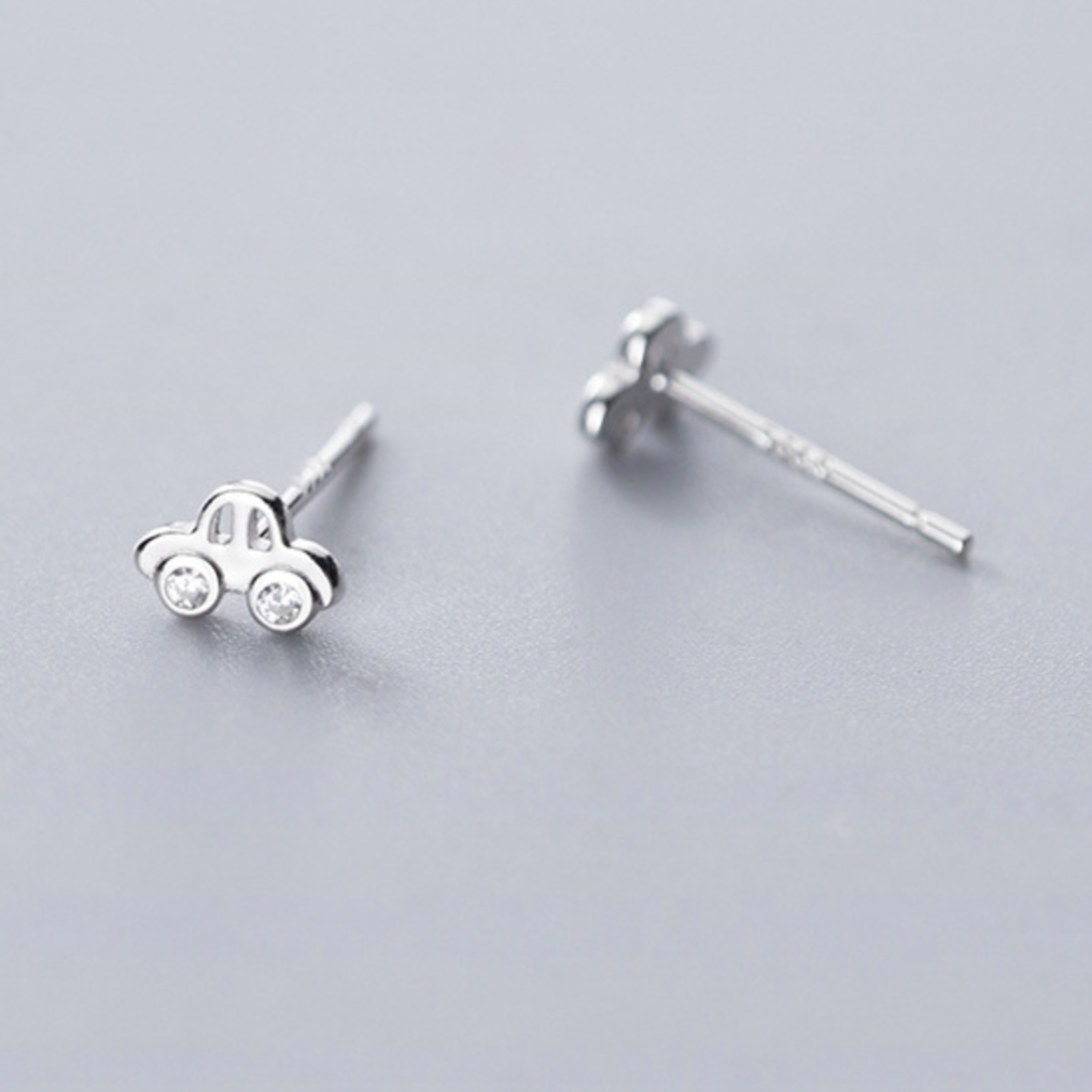 Tiny Car Stud Earrings with Crystal Details