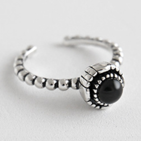 Black or Turquoise Circular Stone Adjustable Ring