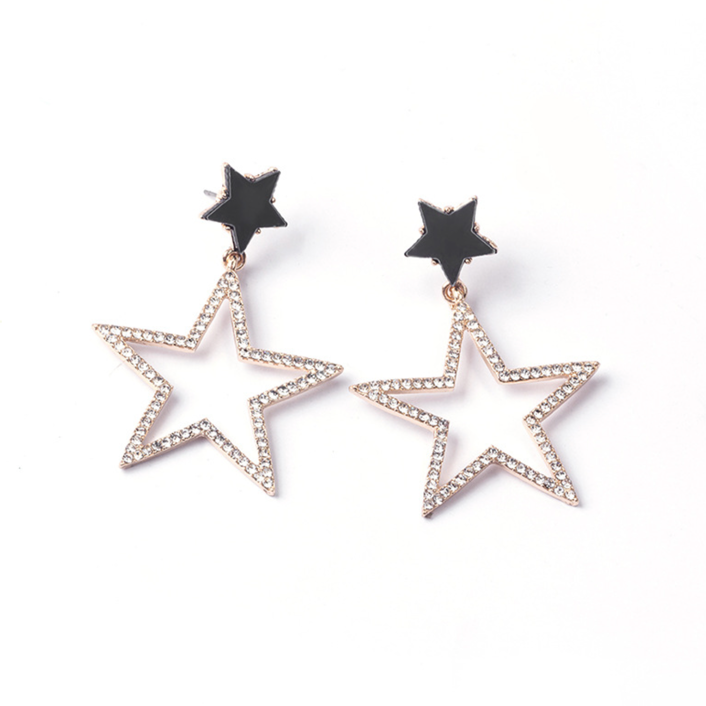 Rhinestone Black Star Earrings