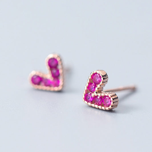Hot Pink Crystal Heart Stud Earrings