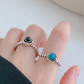 Black or Turquoise Circular Stone Adjustable Ring