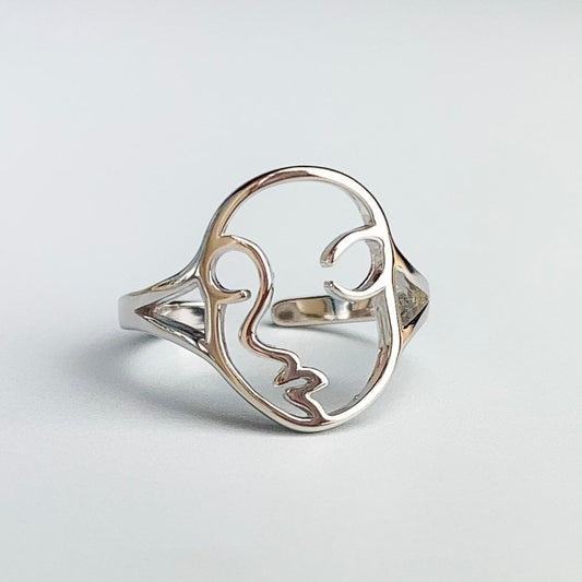 Silver Abstract Face Ring