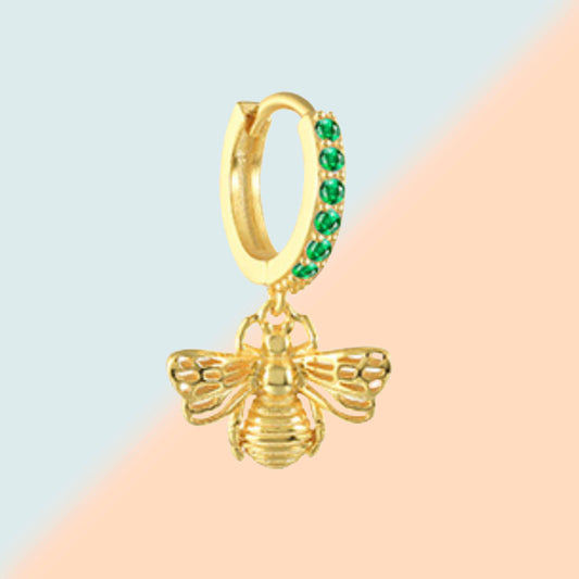 Bumble Bee Gold with Green Stones Huggie