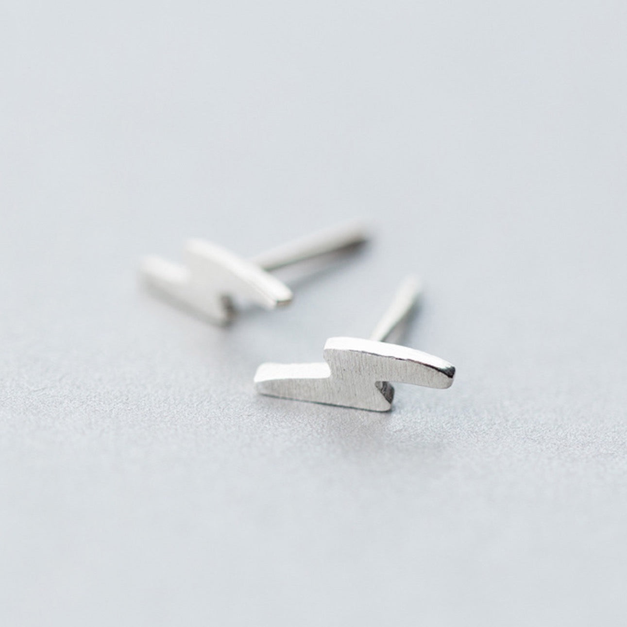 Brushed Silver Lightning Bolt Stud Earrings