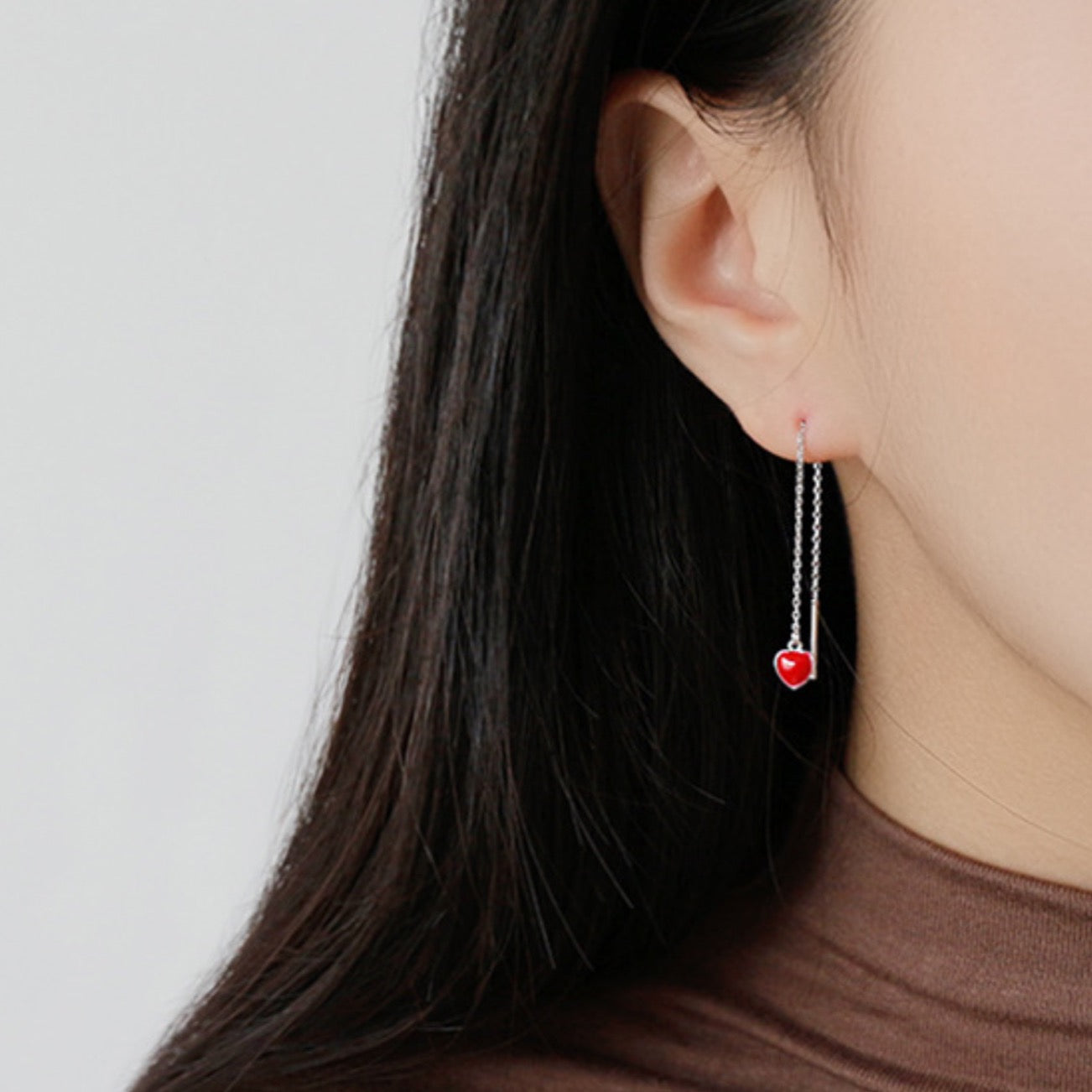 Red Heart Threader Earrings