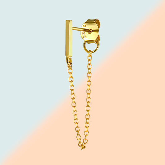 Gold Bar on Chain Earring