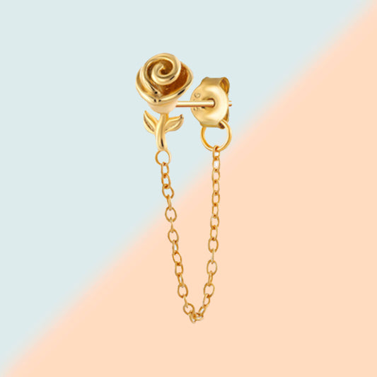 Gold Rose Singular Chain Earring