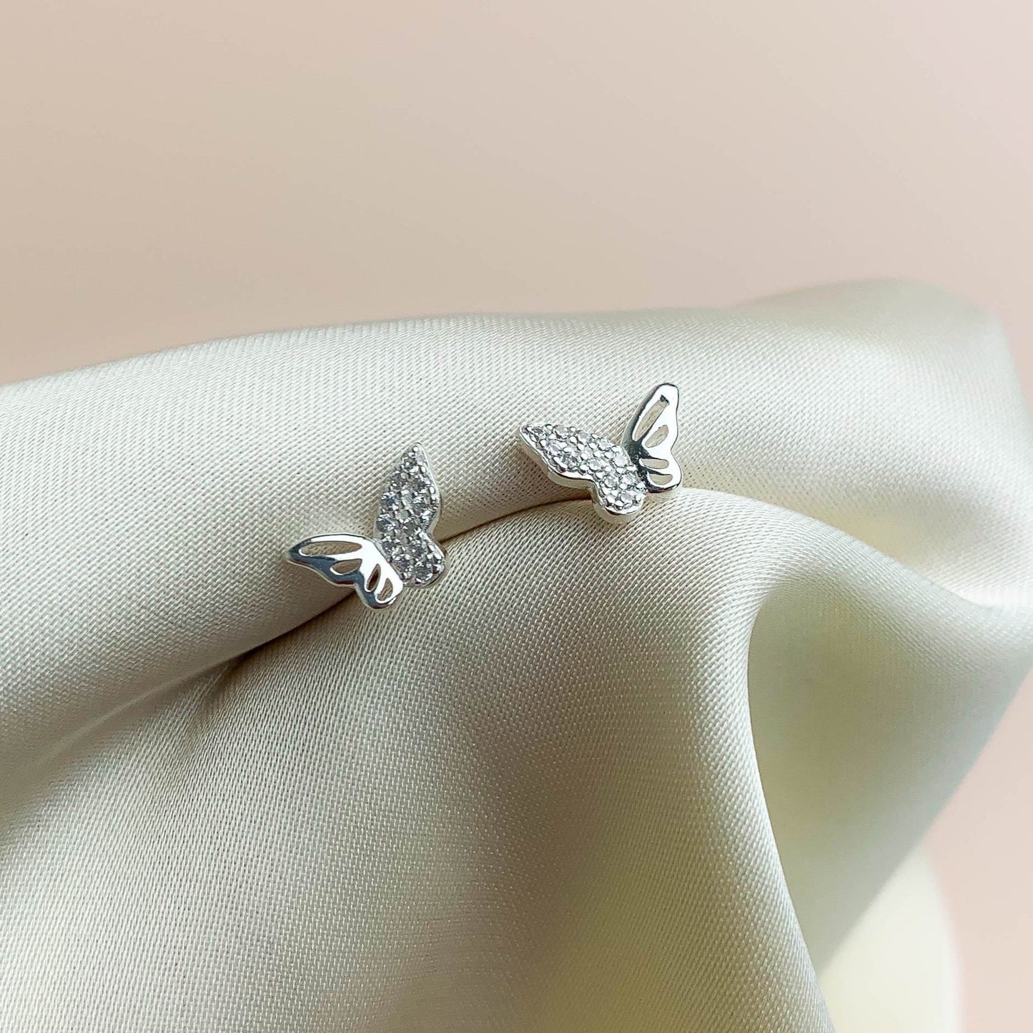 Pink or White Crystal Butterfly Stud Earrings
