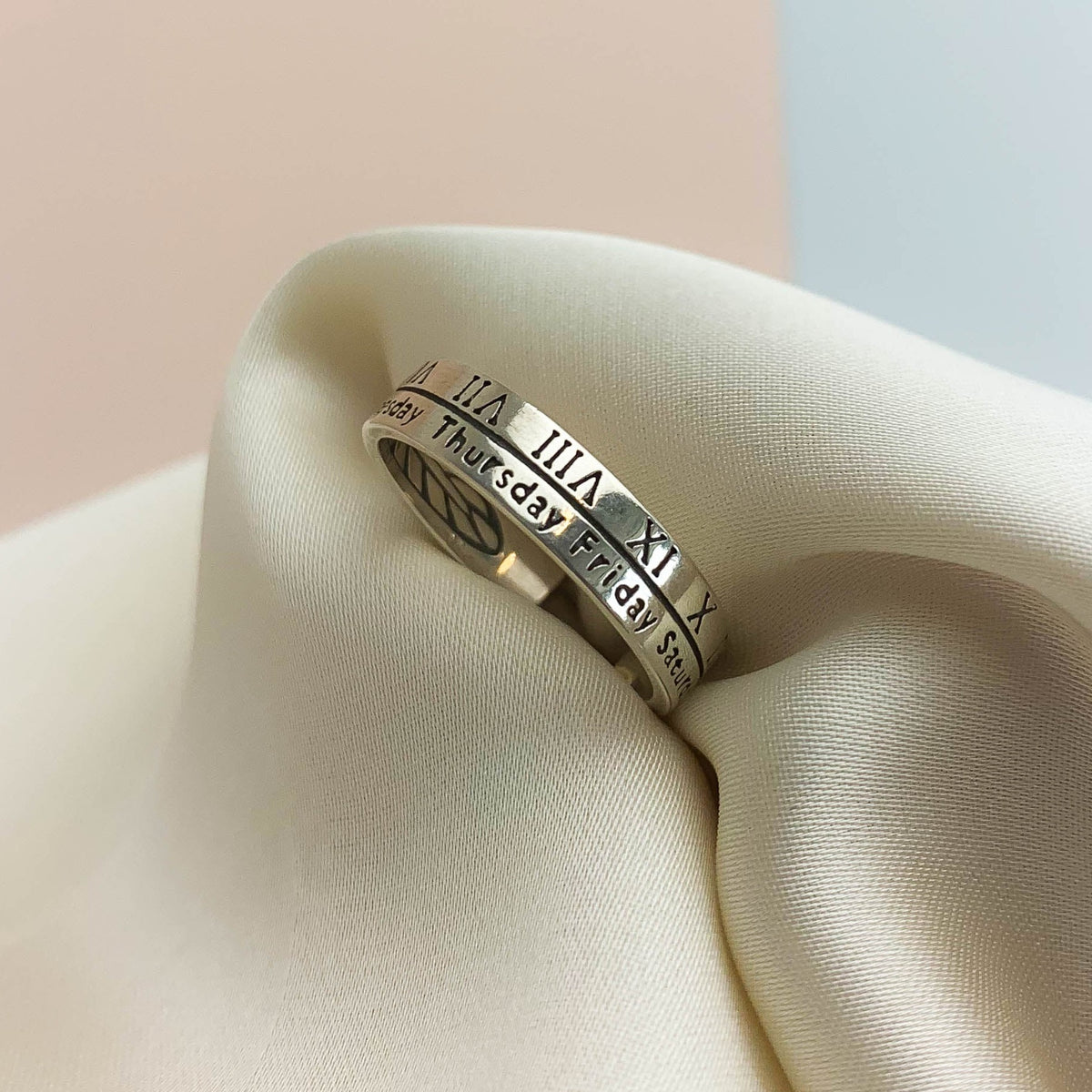 Weekdays Ring Sterling Silver Roman Numeral Calendar Ring – Chic Stories