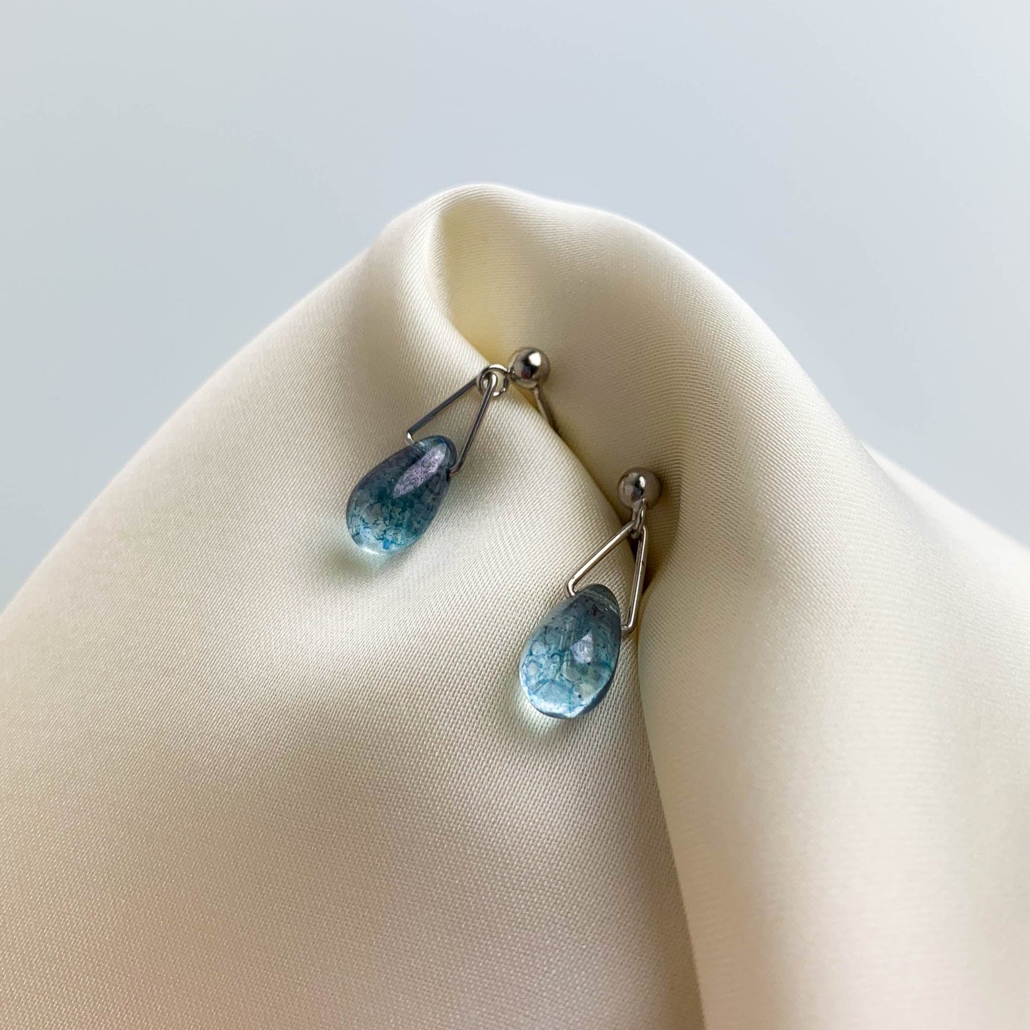 Blue Speckled Crystal Drop Earrings