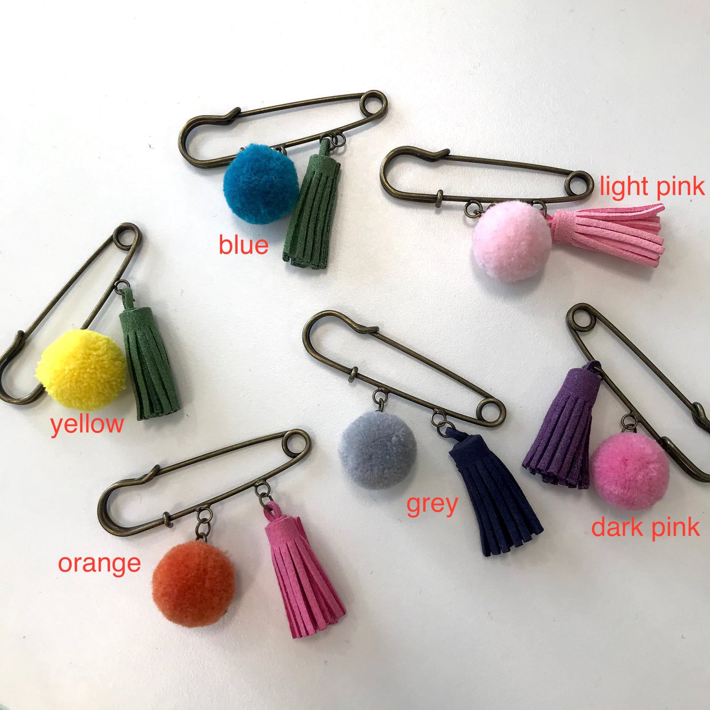Pom Pom Tassel Safety Pin Brooch