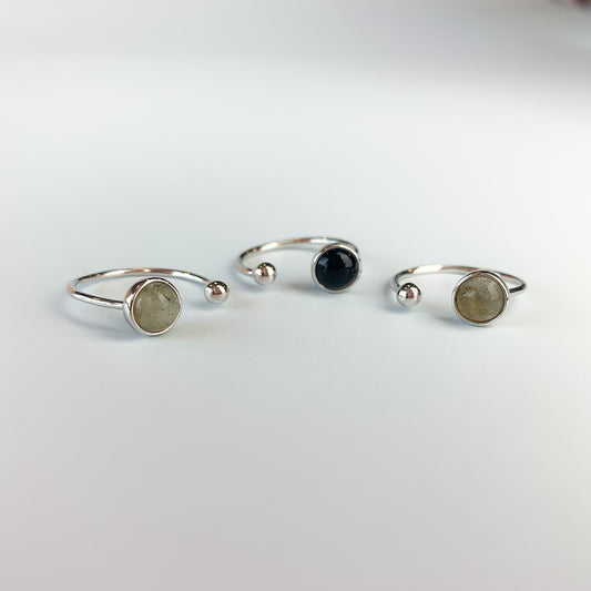 Adjustable Grey and Black Stone Ring