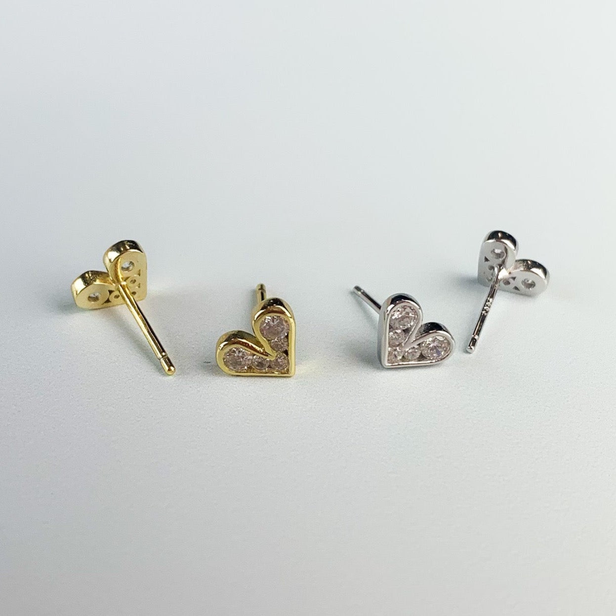 Tiny Crystal Heart Stud Earrings