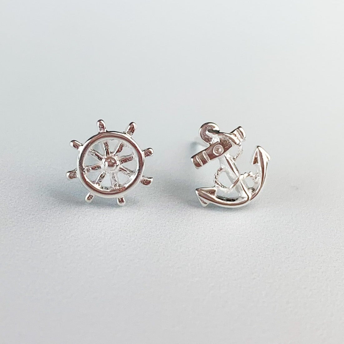 Anchor and Wheel Nautical Stud Earrings