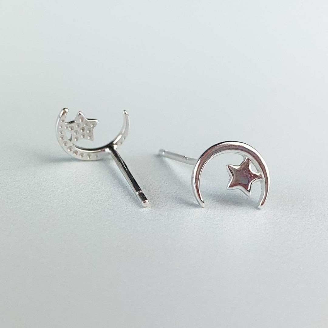 Crescent Moon and Star Studs