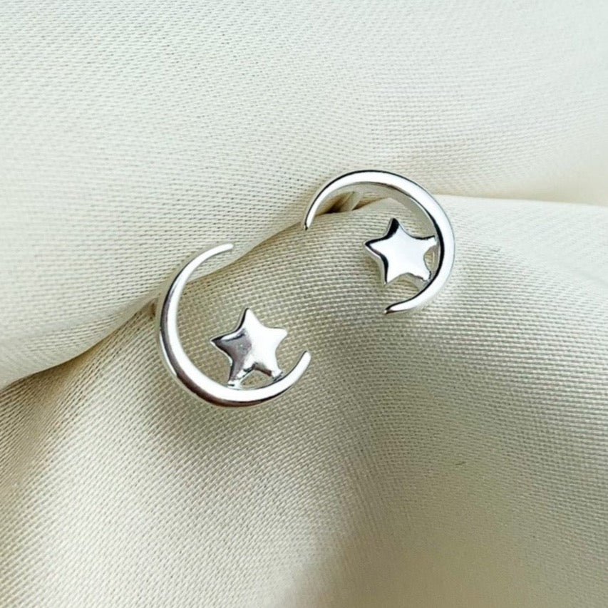 Crescent Moon and Star Studs
