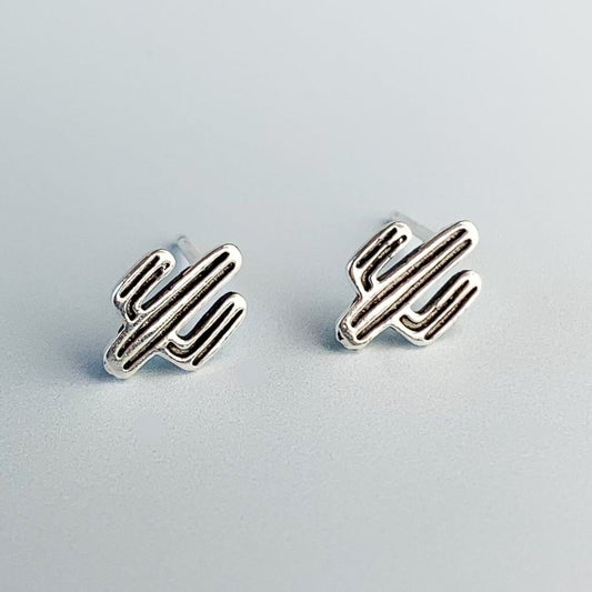 Engraved Cactus Stud Earrings