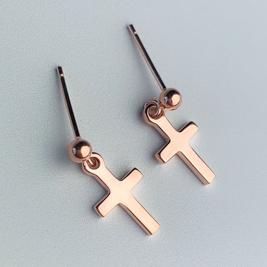 Simple Cross Dangle Stud Earrings