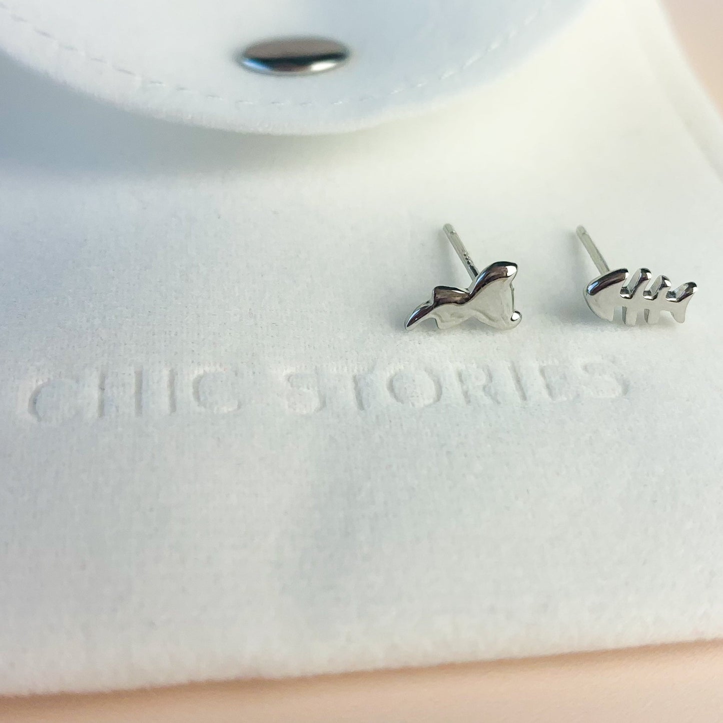 Cat and Fish Bone Stud Earrings