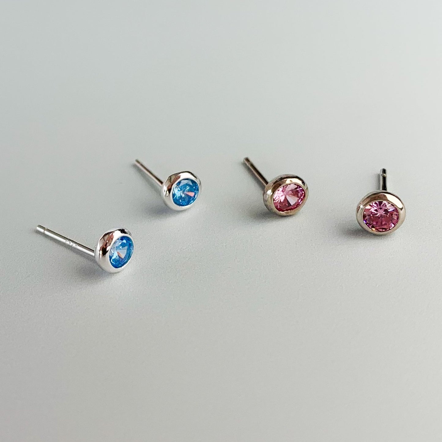 Pink or Blue Crystal Circle Stud Earrings