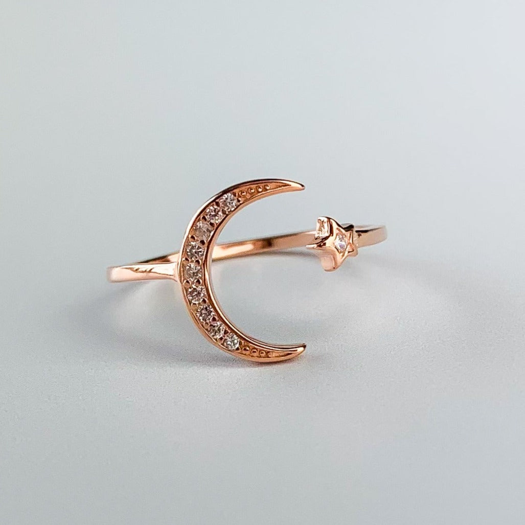 Moon and Star Open Ring