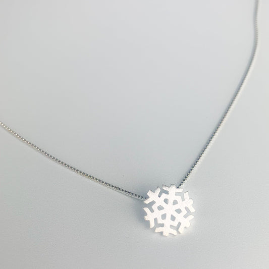 Brushed Silver Snowflake Pendant Necklace
