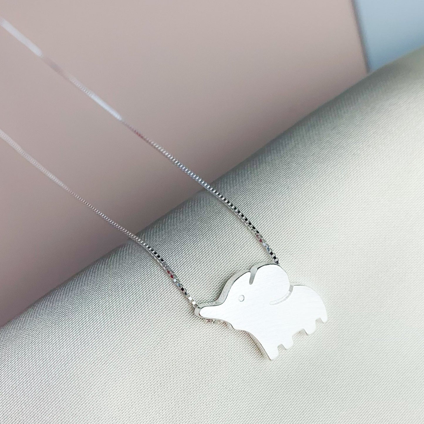 Brushed Silver Elephant Pendant Necklace