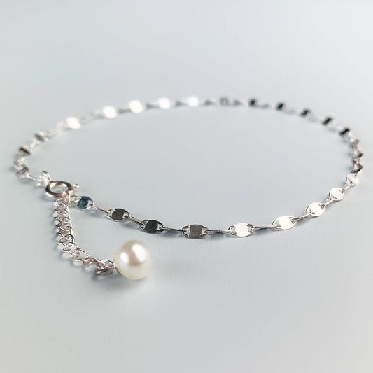 Oval Link Chain Anklet with Pearl Dangle
