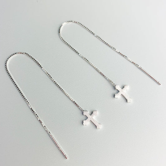 Gothic Cross Threader Earrings