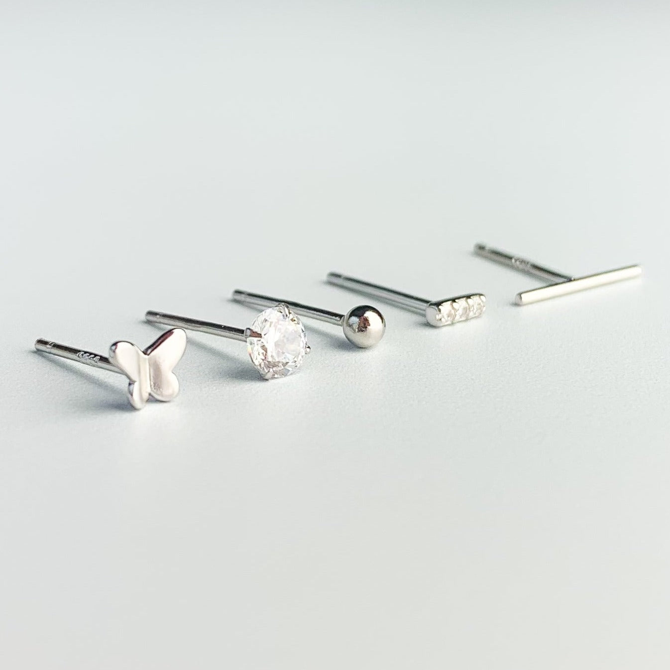 Set of Five Stud Earrings with Crystal Details