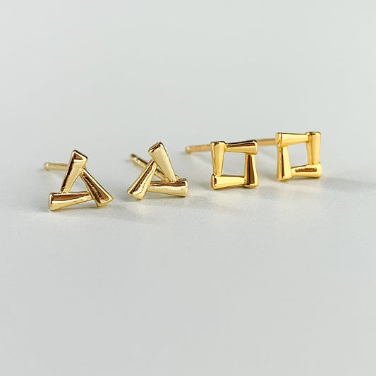 Geometric Square and Triangle Stud Earrings