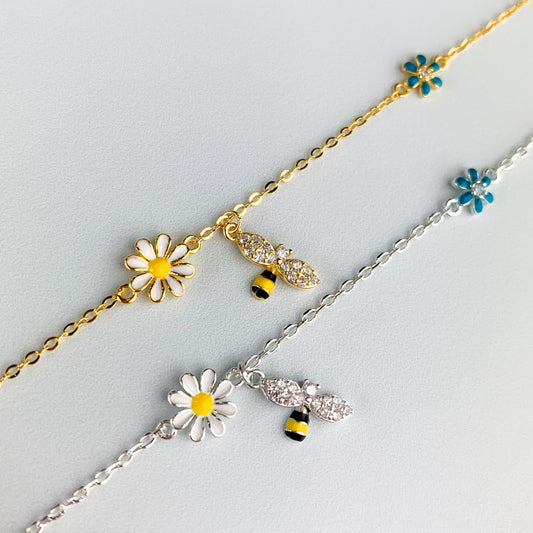 Bee and Flowers Charm Bracelet