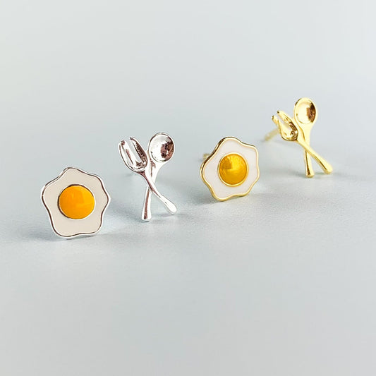 Fried Egg and Spoon Stud Earrings